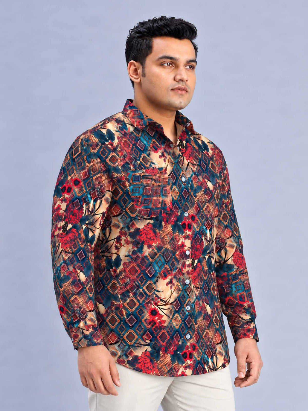 Persian Bloom Digital Printed Men's Plus Size Silk Full Shirt