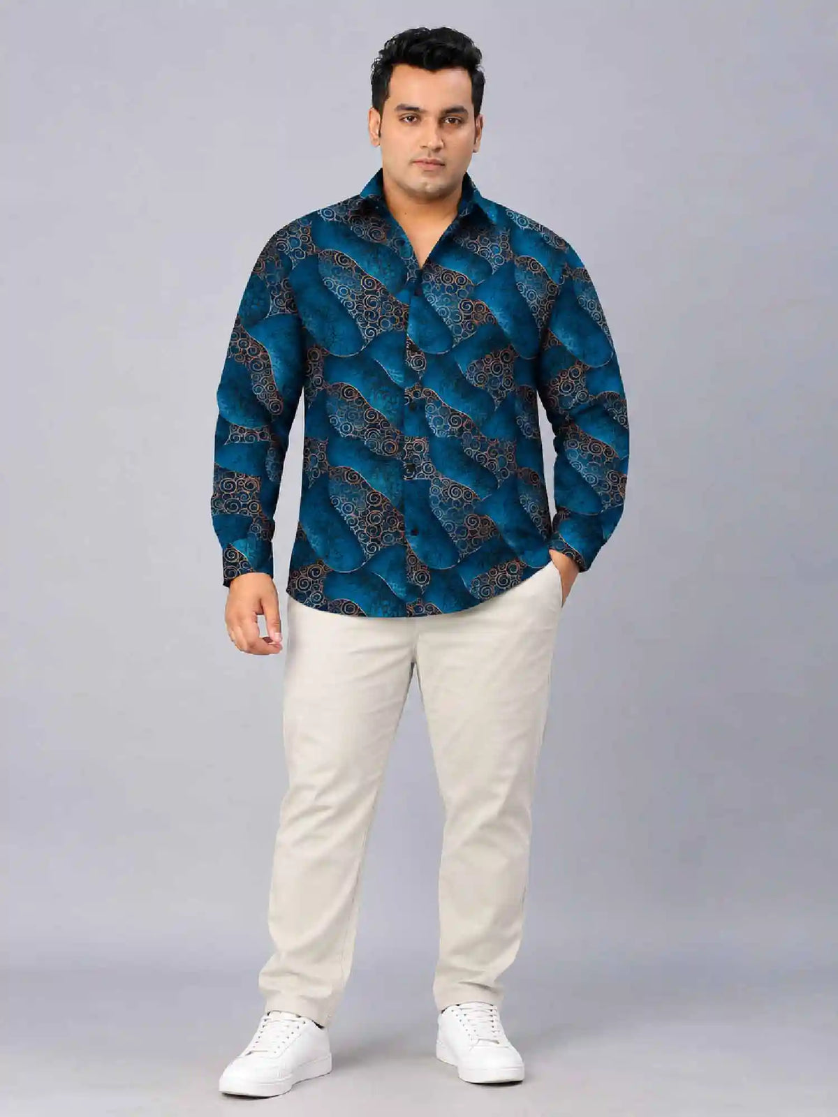 Royal Eclipse  Floral Digital Printed Men's Plus Size Full Sleeve Shirt