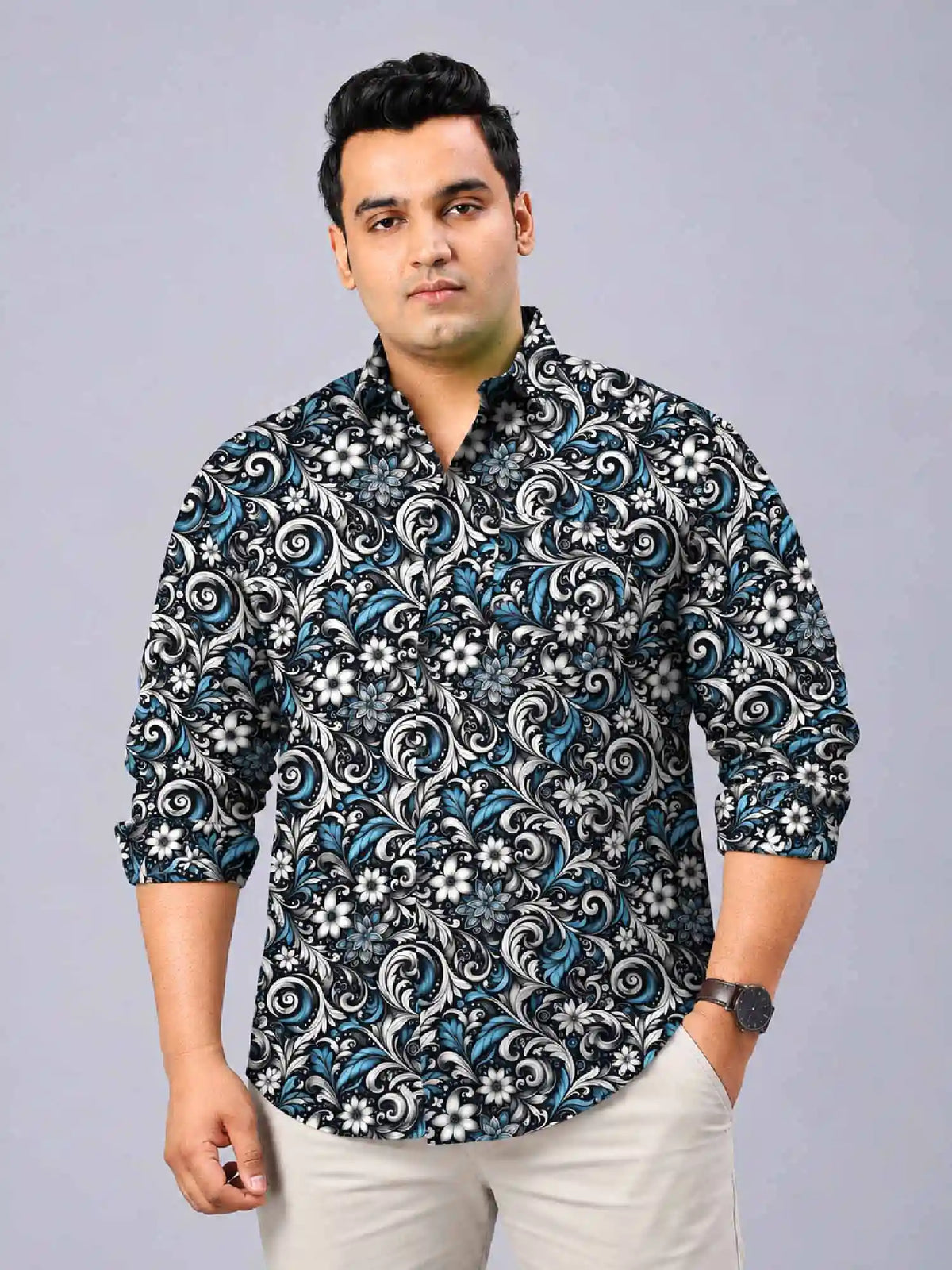 Vintage Digital Printed Men's Plus Size Full Sleeve Shirt