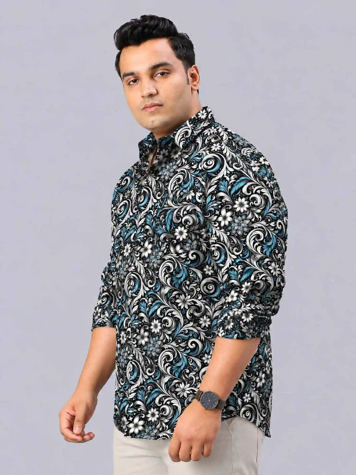 Vintage Digital Printed Men's Plus Size Full Sleeve Shirt