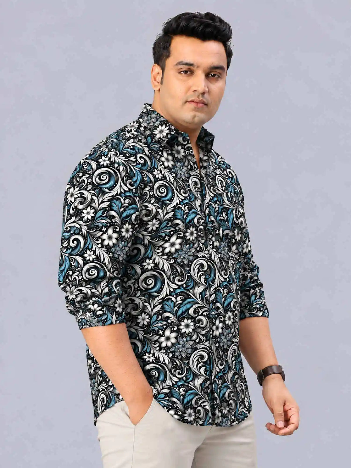 Vintage Digital Printed Men's Plus Size Full Sleeve Shirt