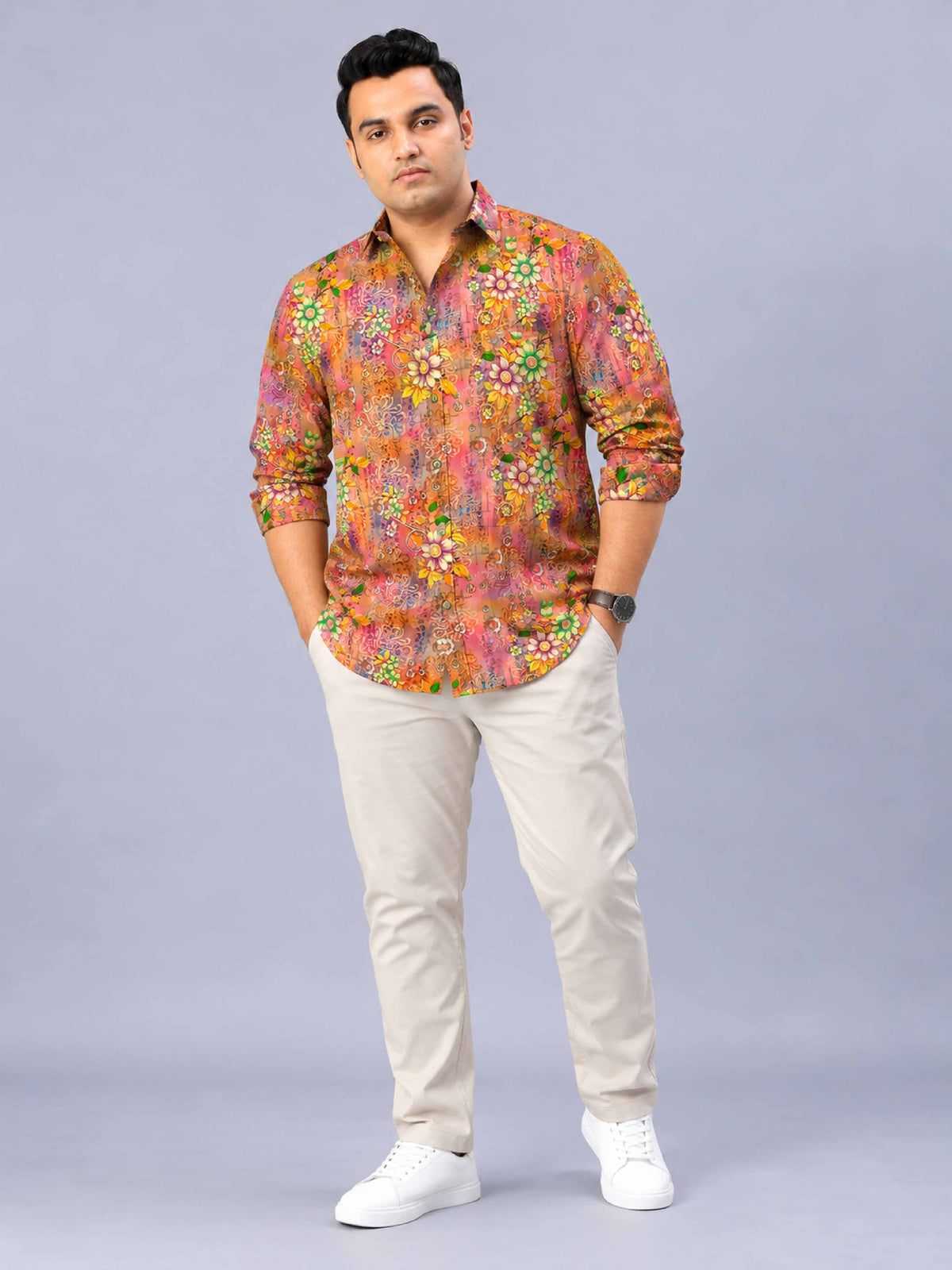 Autumn Blossom Digital Printed Men's Plus Size Full Sleeve Shirt