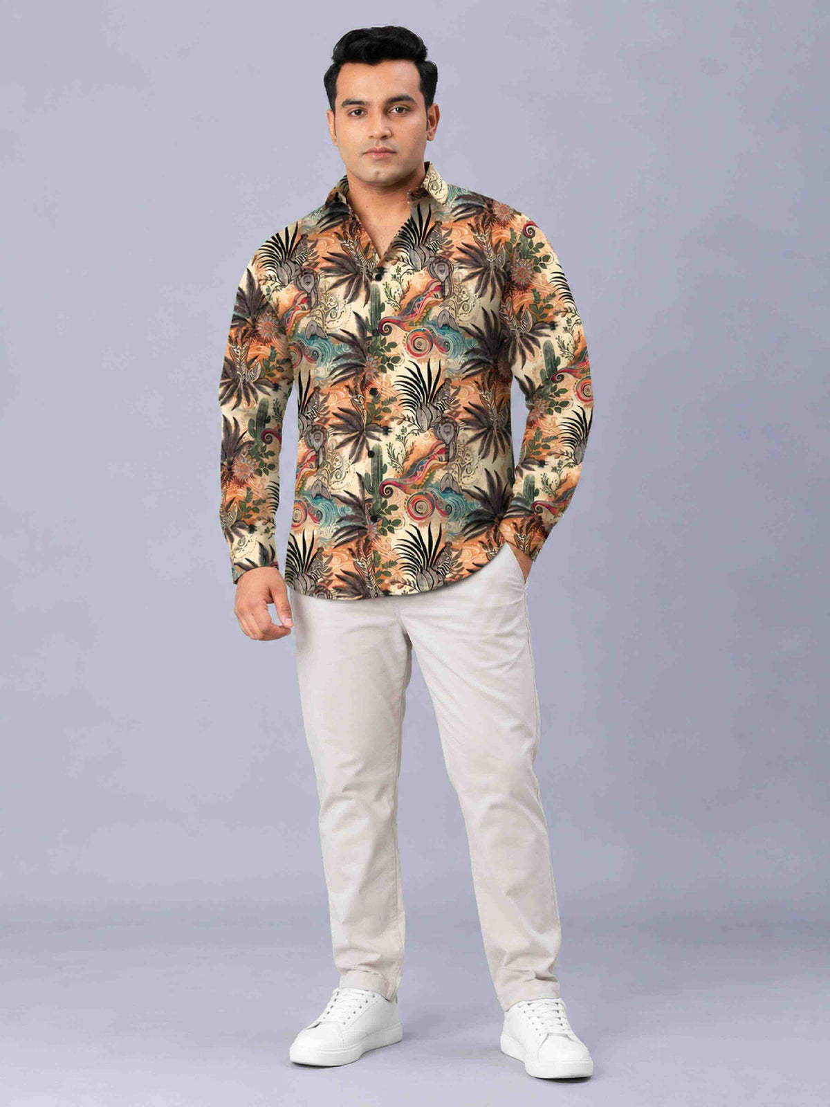 Desert Bloom Digital Printed Men's Plus Size Full Sleeve Shirt
