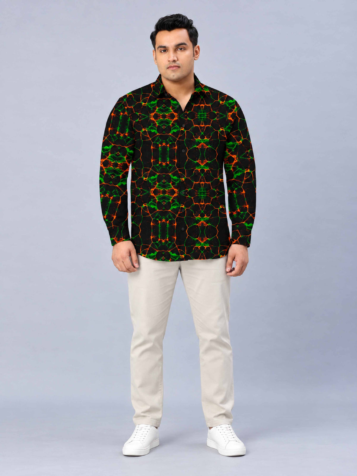 Cellular Effect Digital Printed Men's Plus Size Full Sleeve Shirt