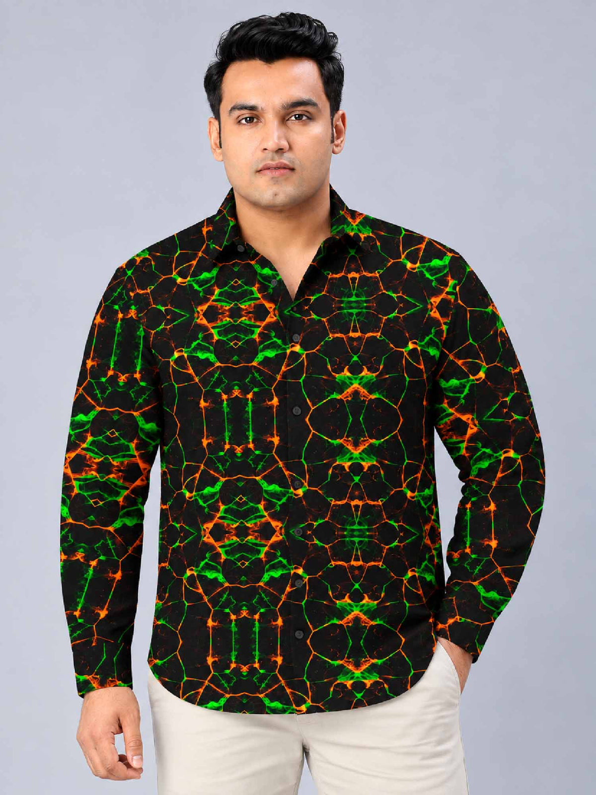 Cellular Effect Digital Printed Men's Plus Size Full Sleeve Shirt