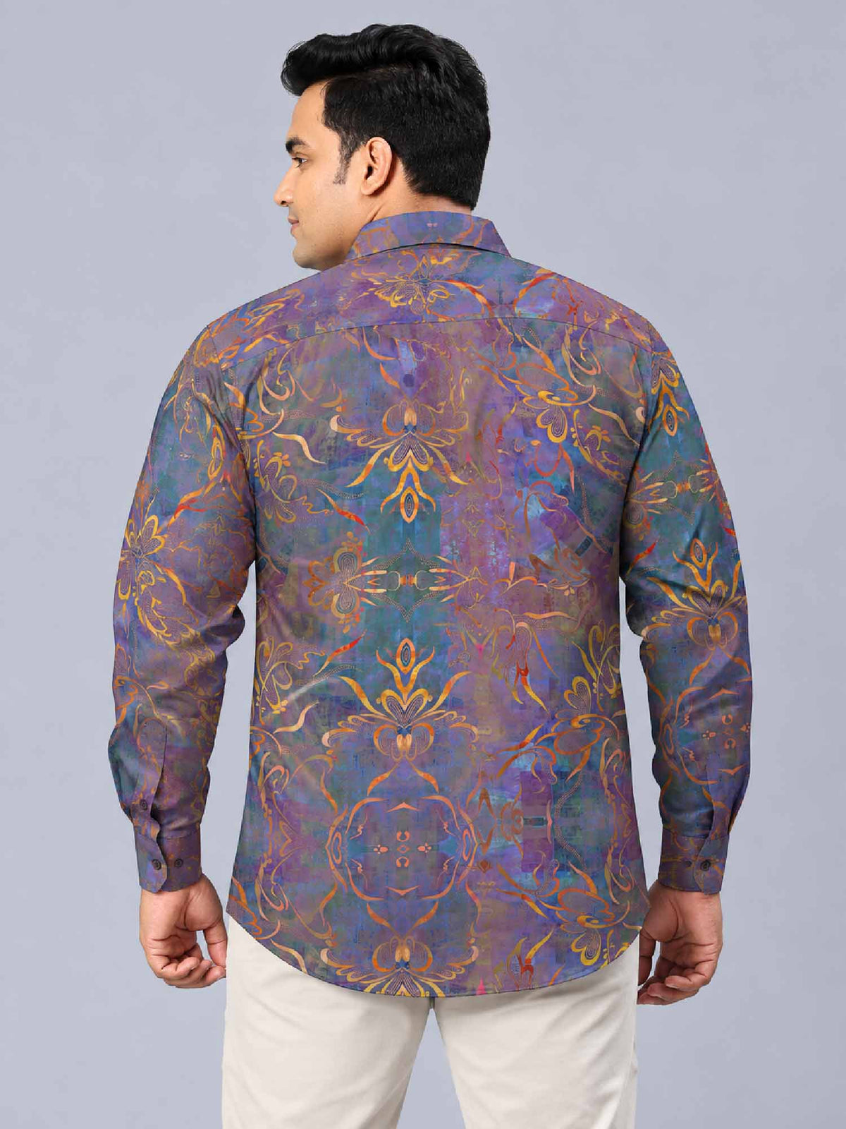 Floral Texture Digital Printed Men's Plus Size Full Sleeve Shirt
