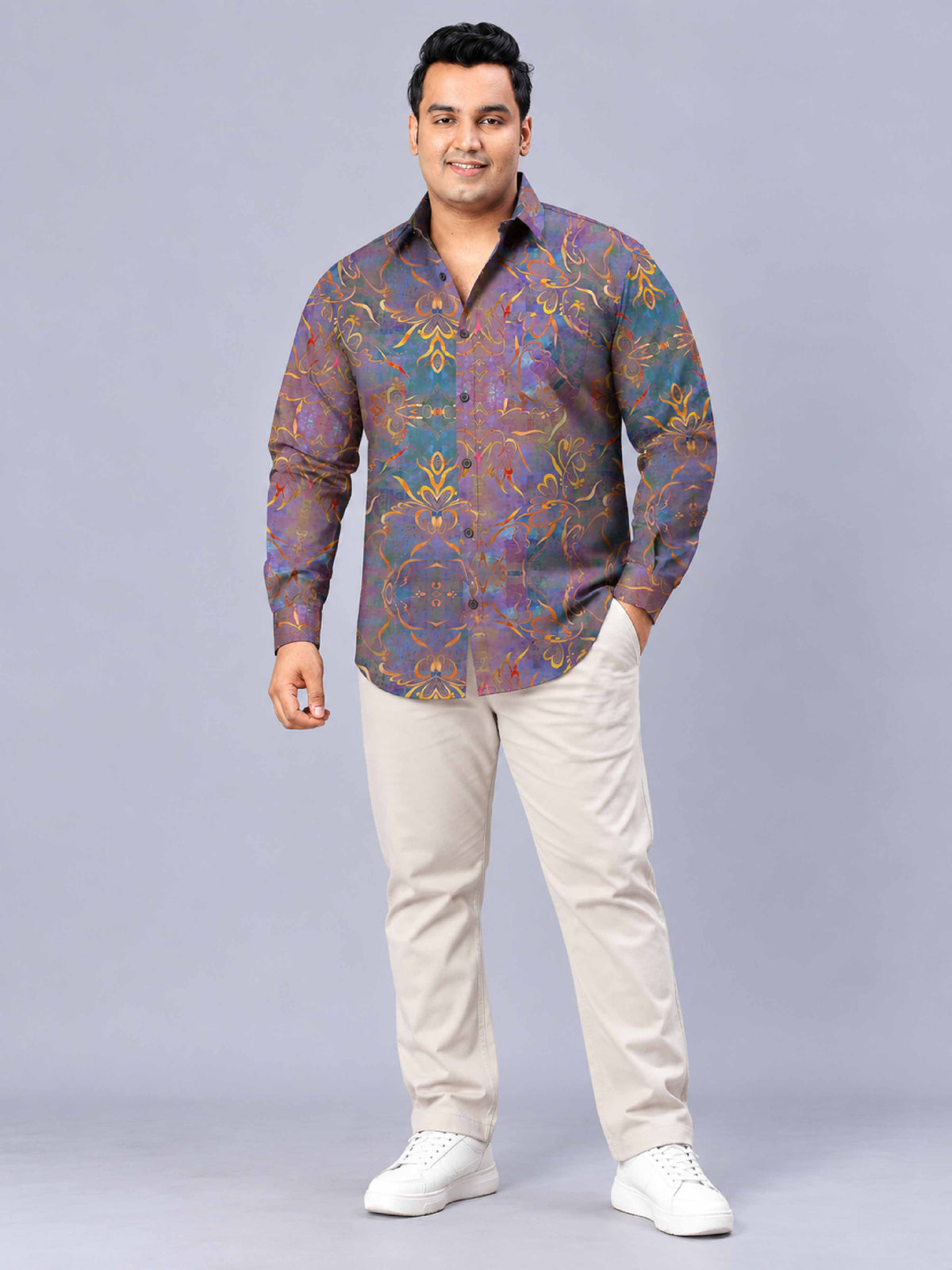 Floral Texture Digital Printed Men's Plus Size Full Sleeve Shirt