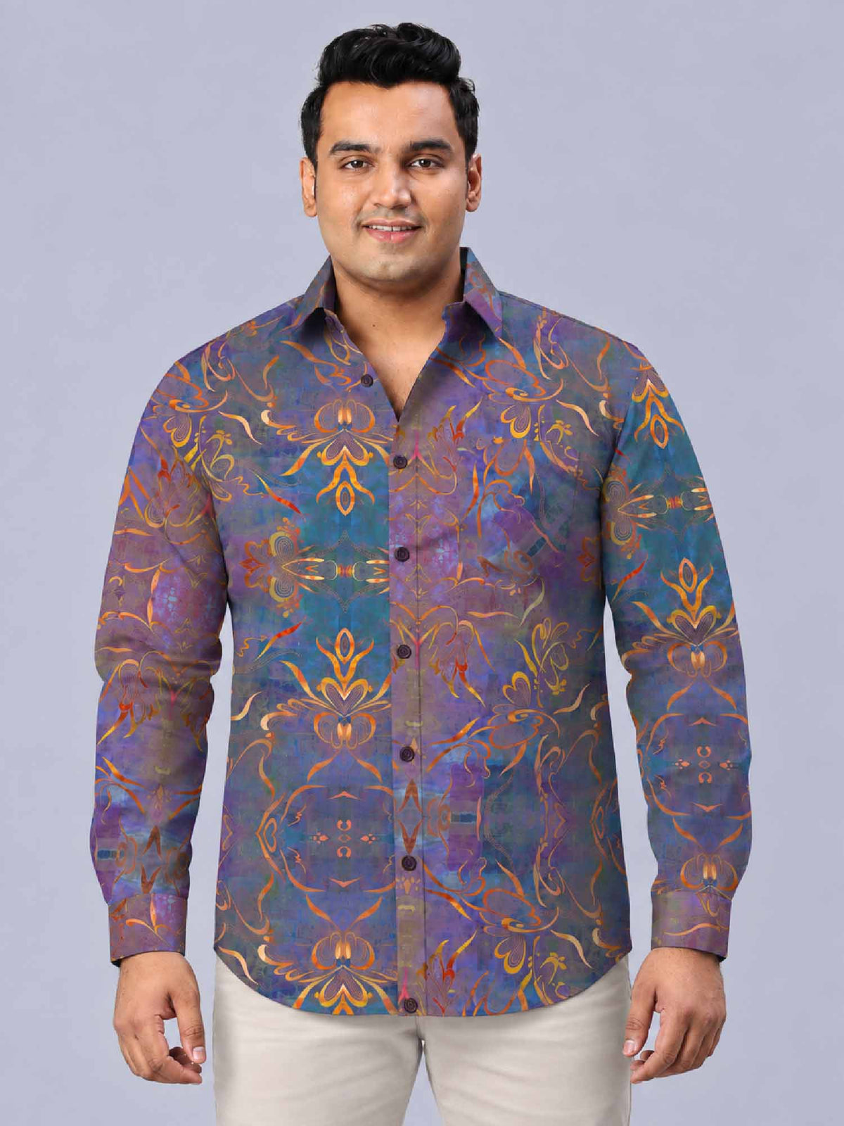Floral Texture Digital Printed Men's Plus Size Full Sleeve Shirt