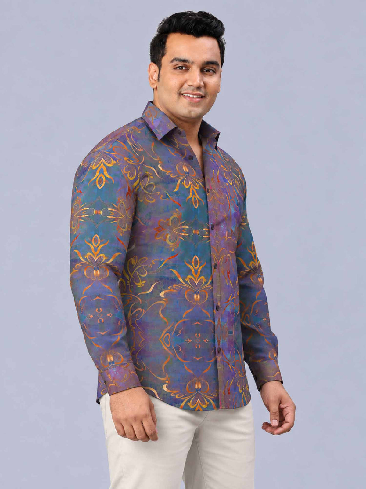 Floral Texture Digital Printed Men's Plus Size Full Sleeve Shirt