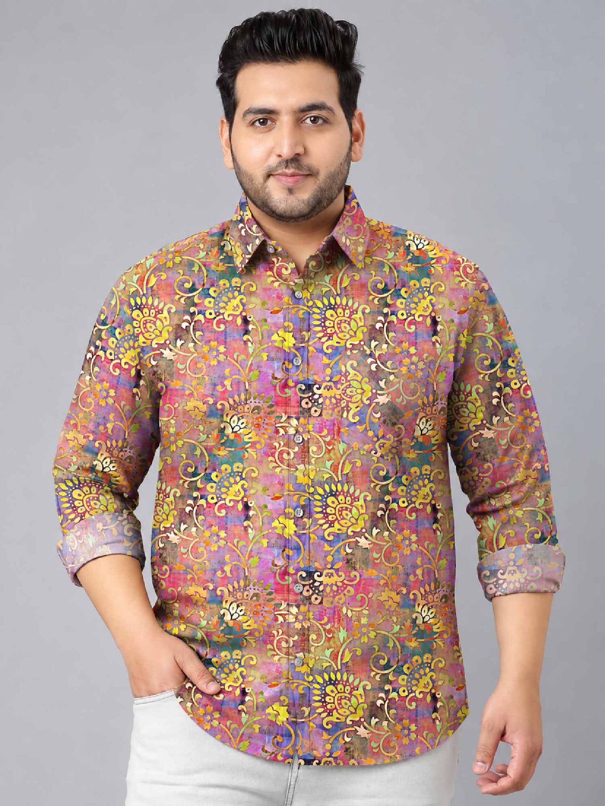 Flowers and Vines Digital Printed Men's Plus Size Full Sleeve Shirt