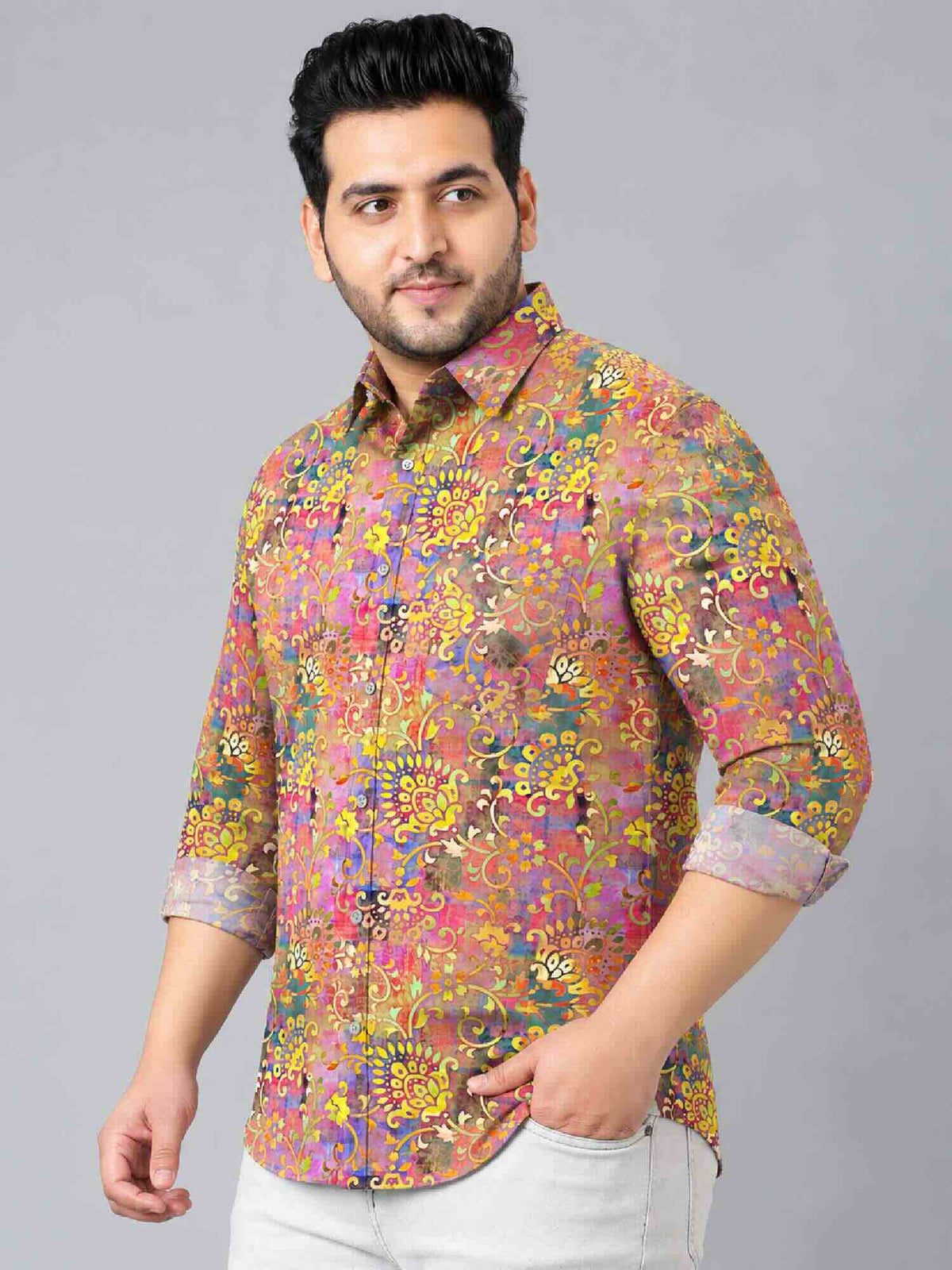 Flowers and Vines Digital Printed Men's Plus Size Full Sleeve Shirt