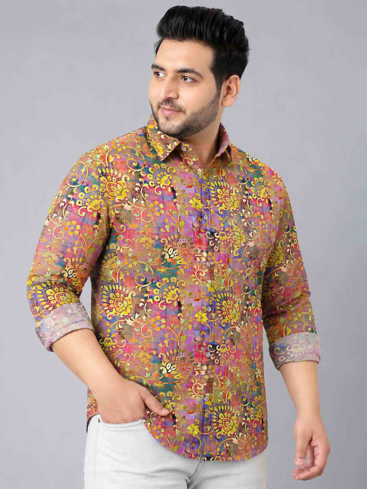 Flowers and Vines Digital Printed Men's Plus Size Full Sleeve Shirt