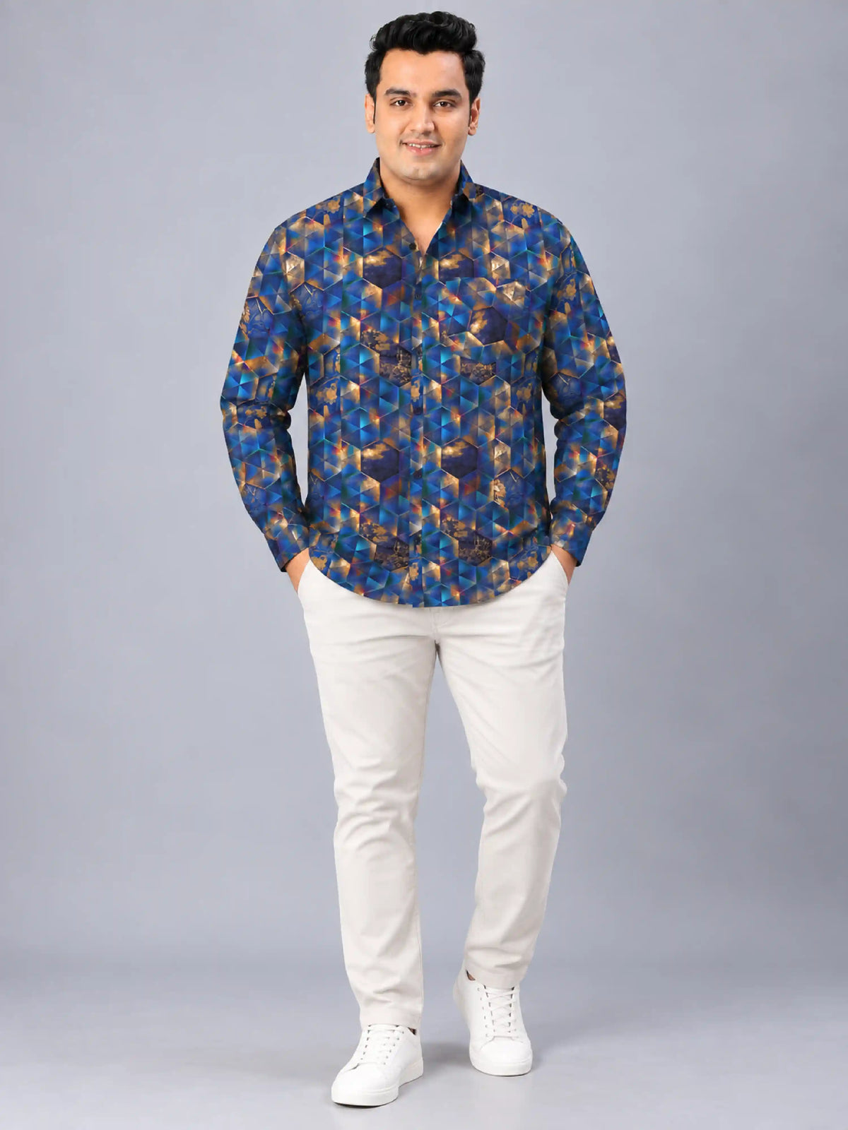 Holographic Digital Printed Men's Plus Size Full Sleeve Shirt