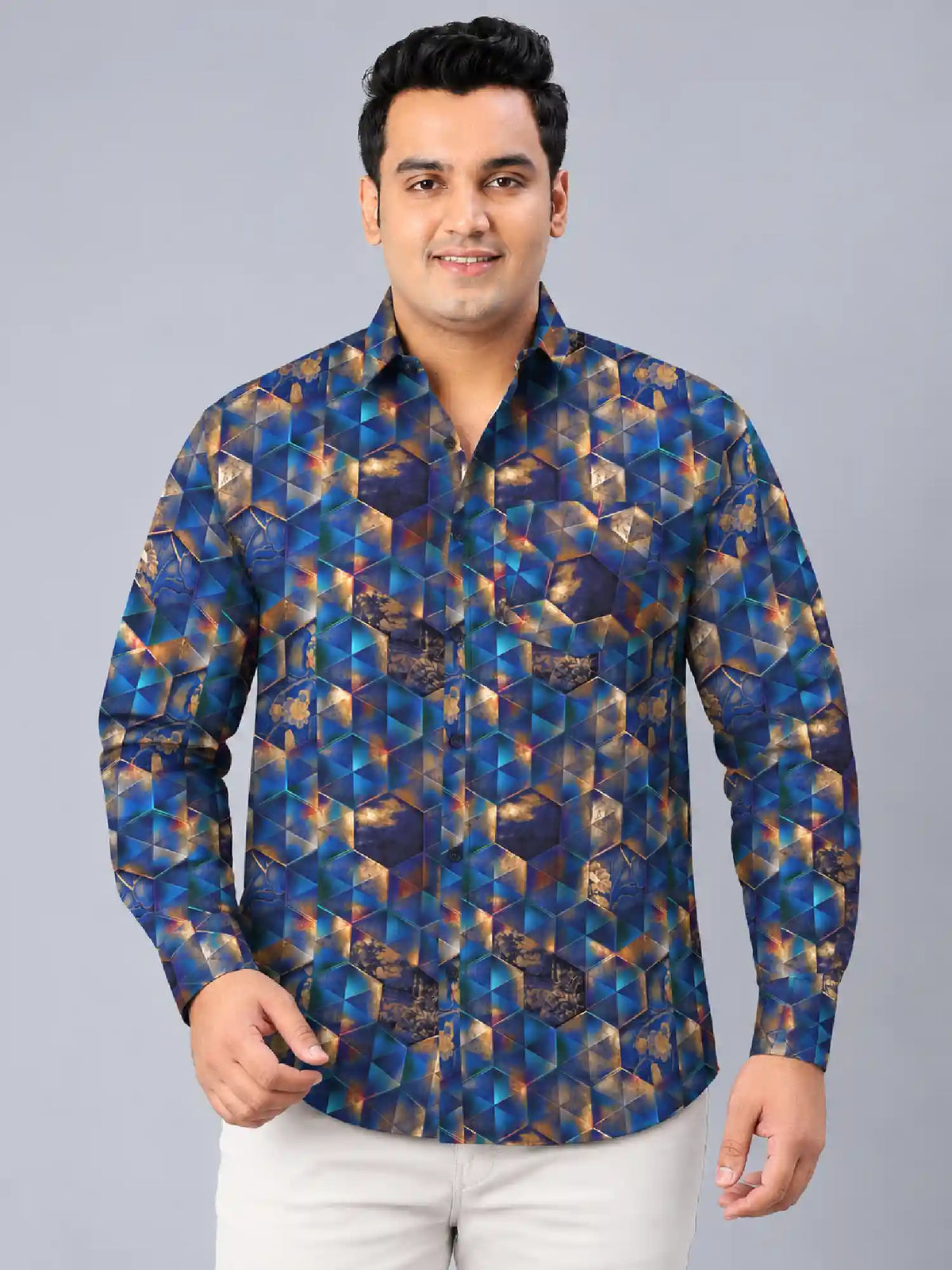 Holographic Digital Printed Men's Plus Size Full Sleeve Shirt