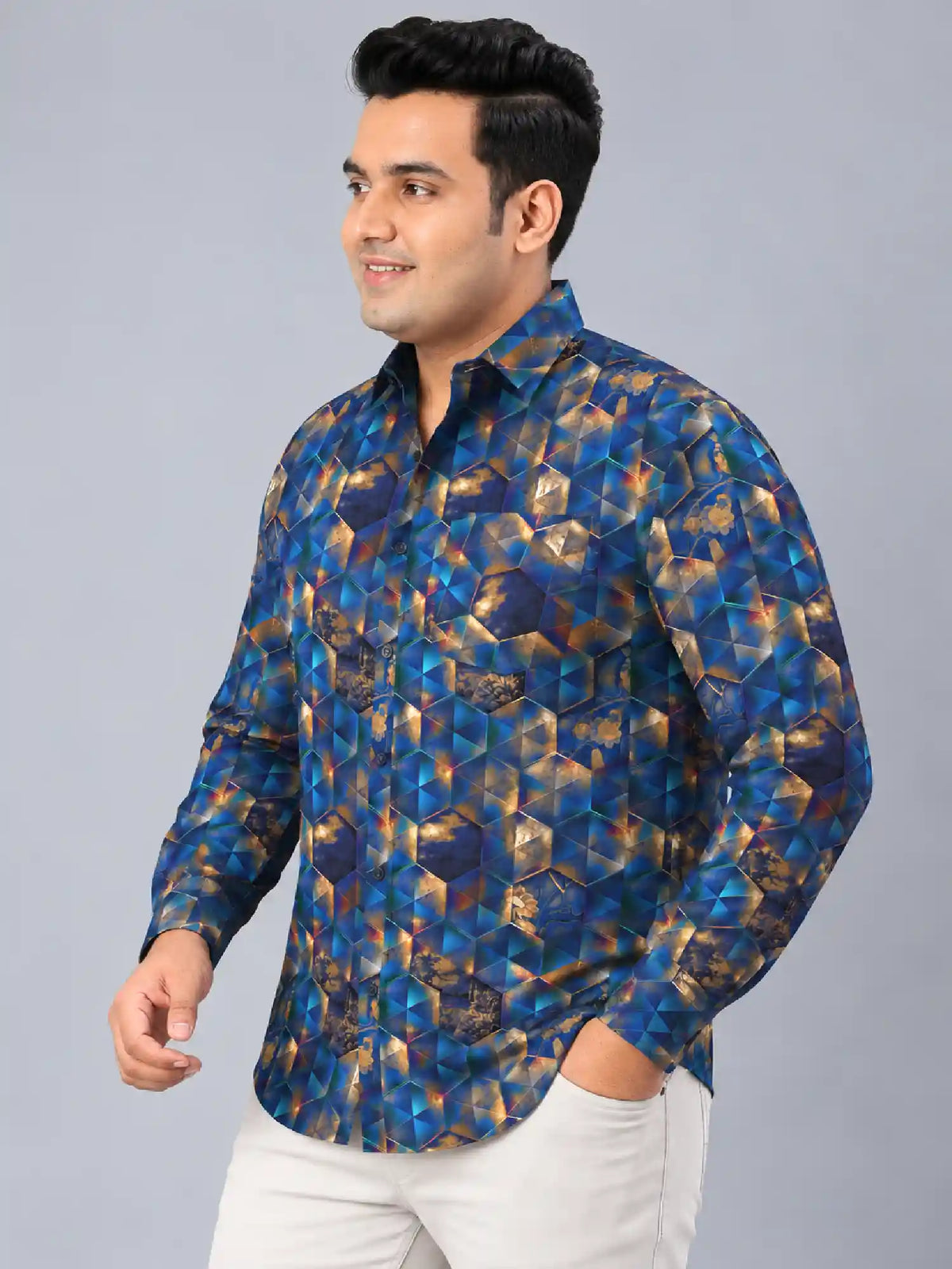 Holographic Digital Printed Men's Plus Size Full Sleeve Shirt