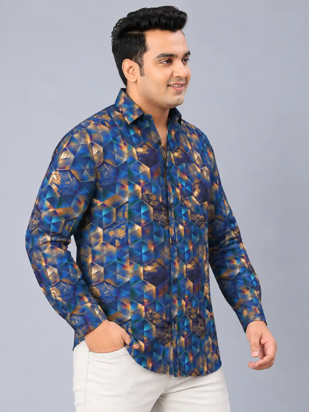 Holographic Digital Printed Men's Plus Size Full Sleeve Shirt