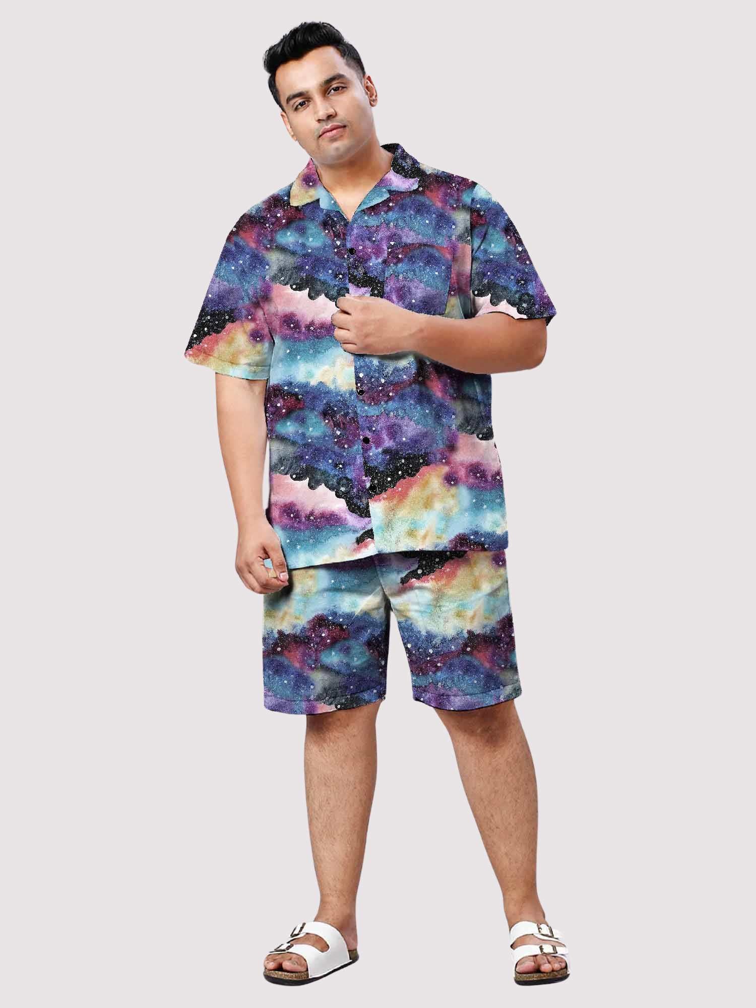 Galaxy Digital Printed Half Co-ords Men's Plus Size