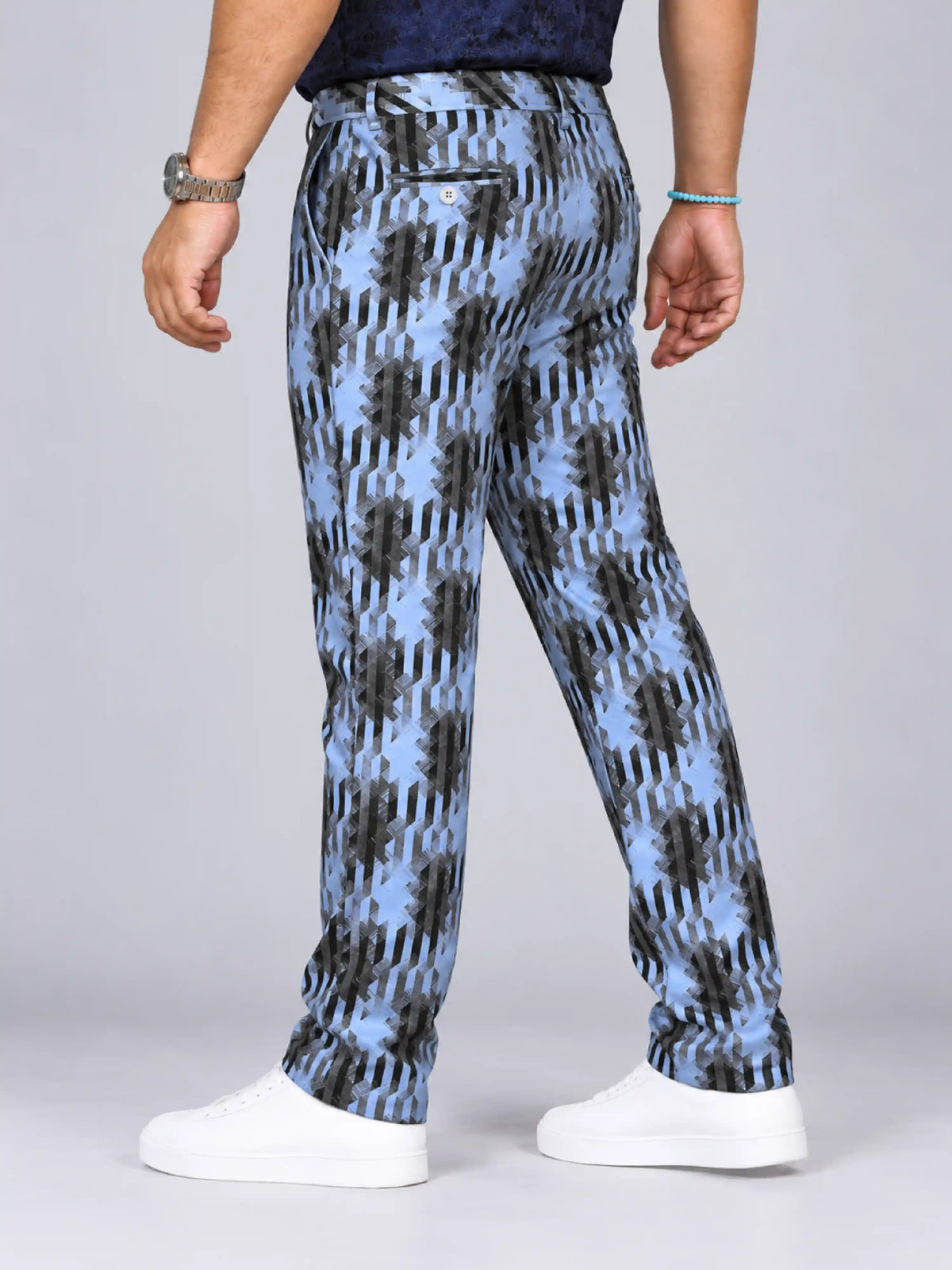 Plaid Stripe Digital Printed Twill Lycra Men's Plus Size Full Pant