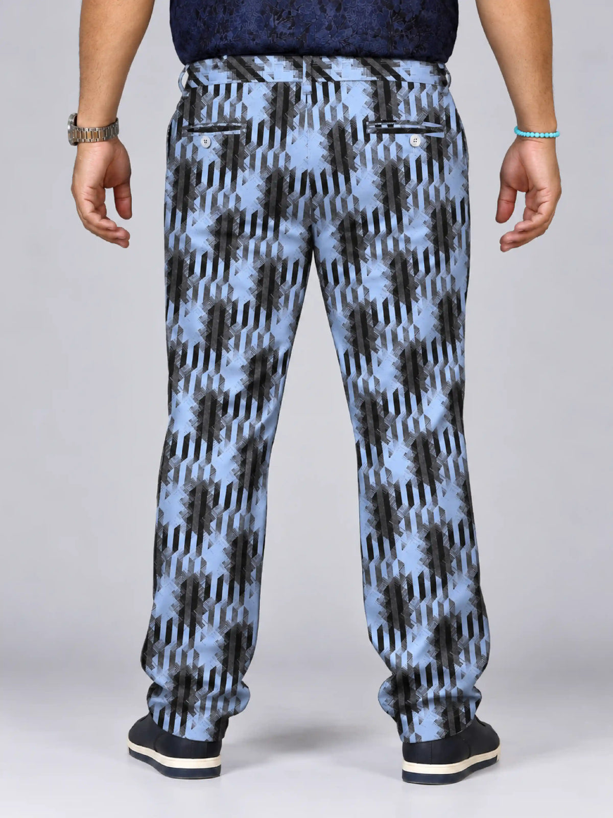 Plaid Stripe Digital Printed Twill Lycra Men's Plus Size Full Pant