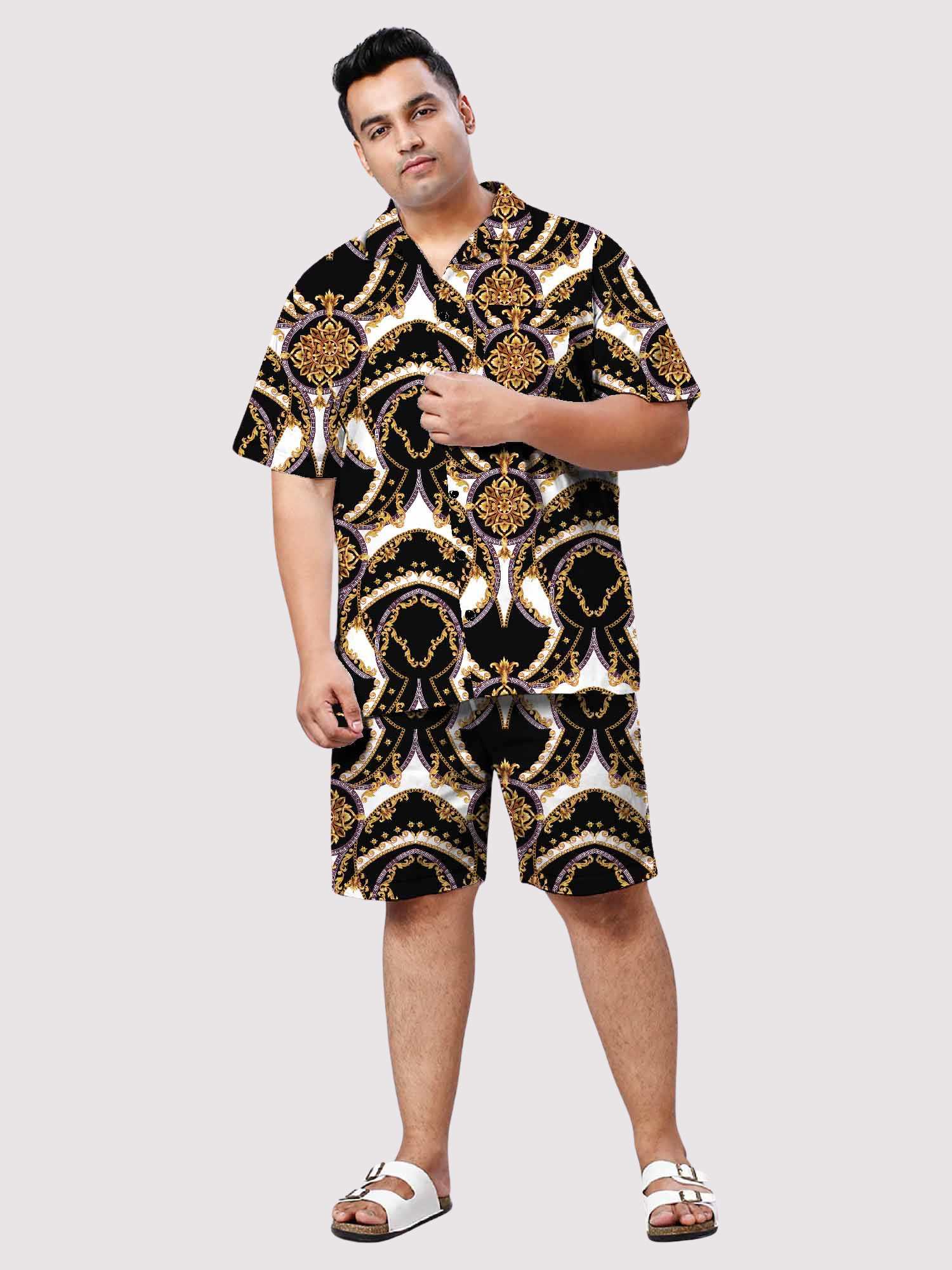 Gold Luxury Digital Printed Half Co-ords Men's Plus Size