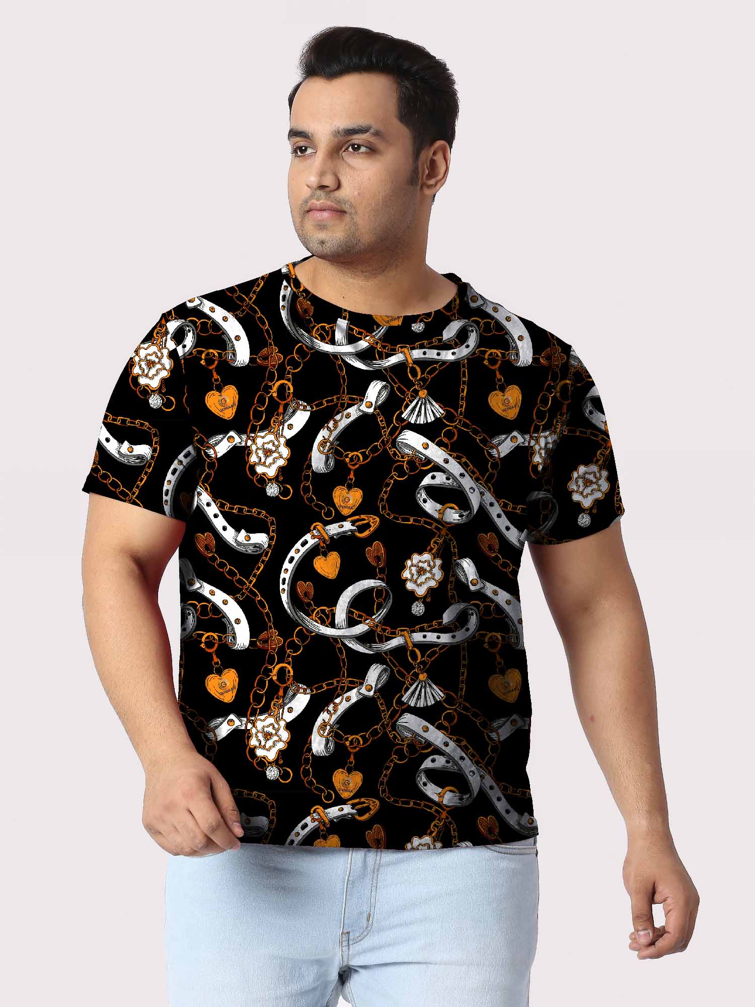 Graphic Belts Digital Printed Plus Size T-shirt