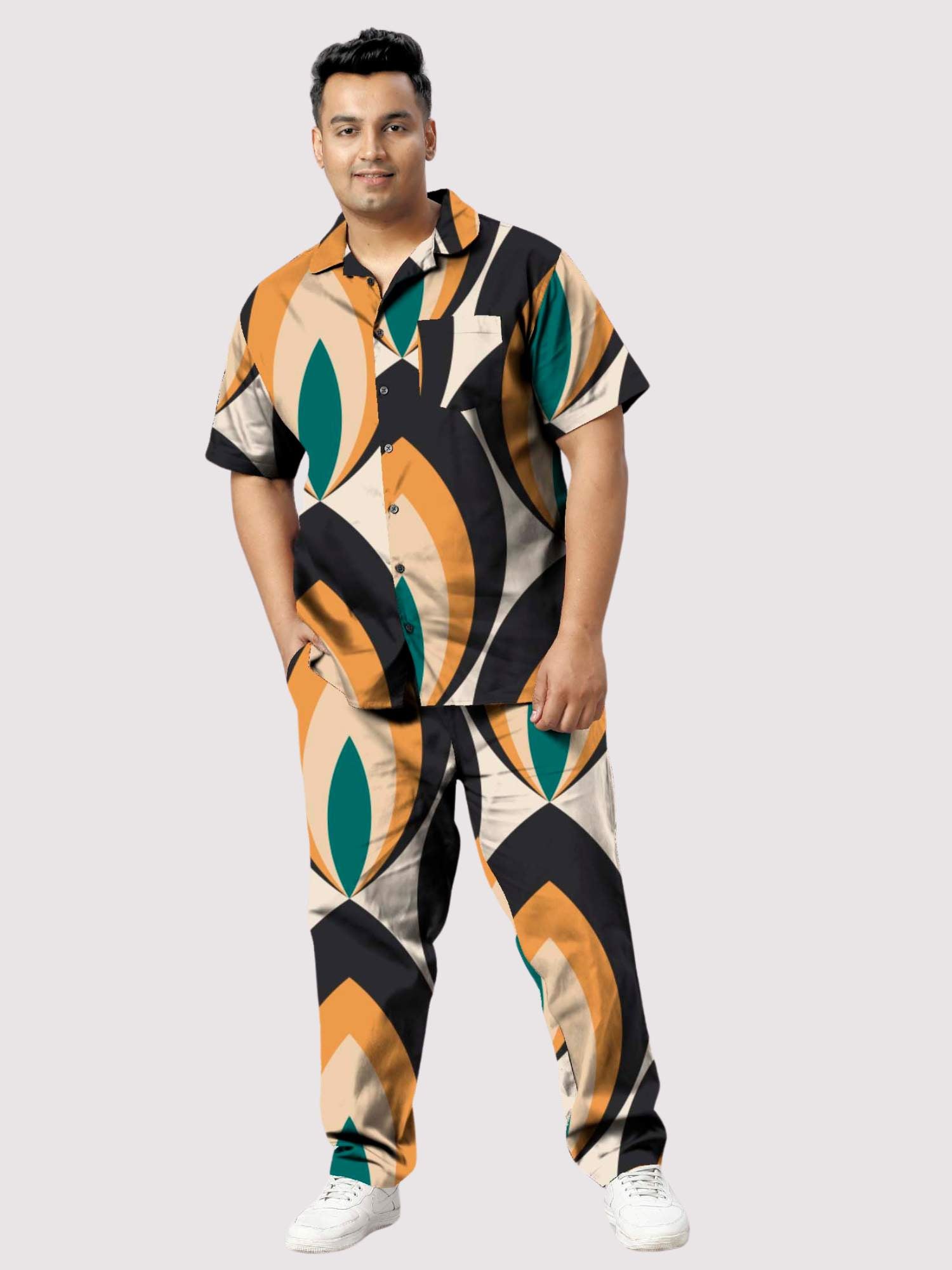 Graphics Printed Printed  Plus Size Men's Full Co-ord Set