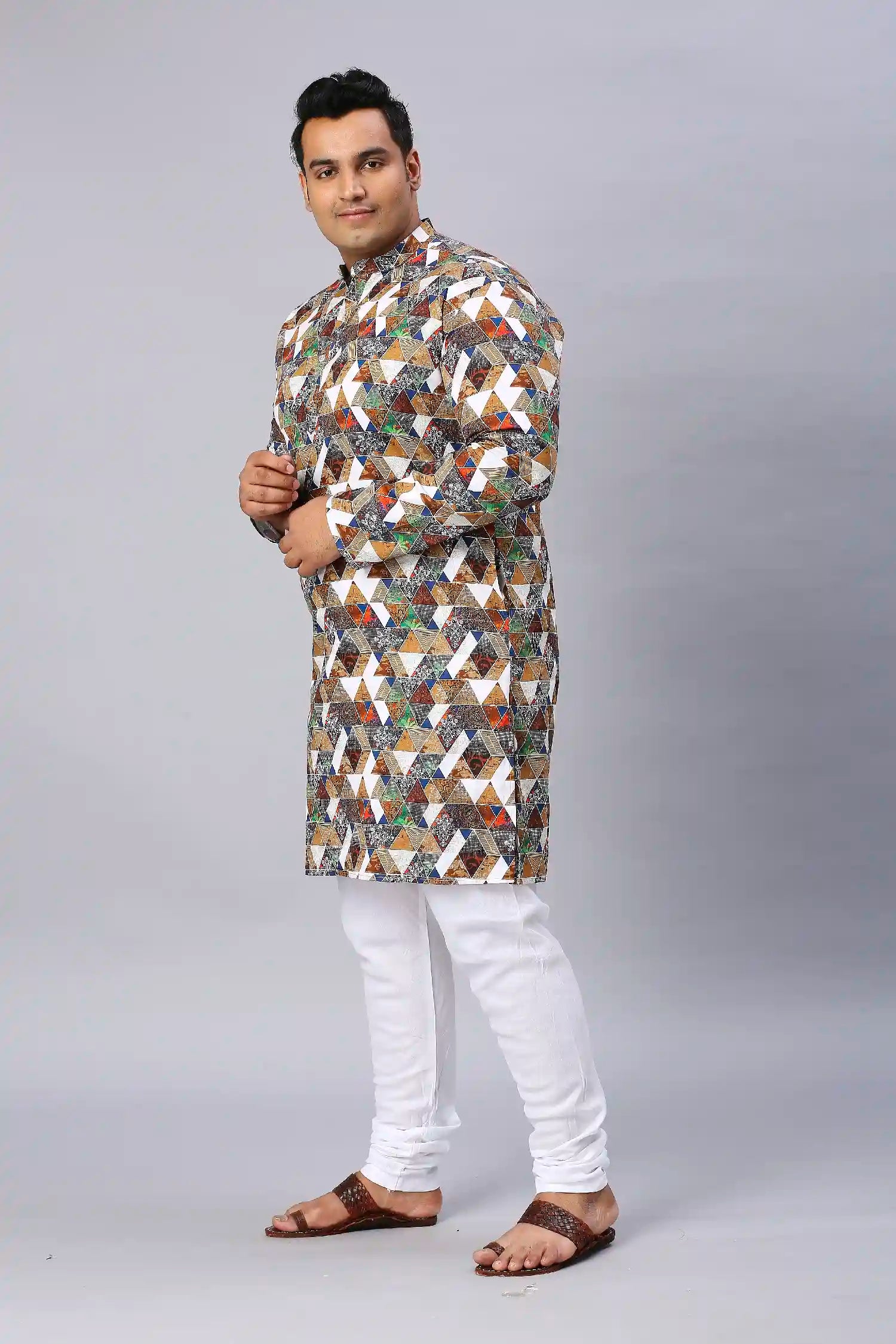 Almond Digital Printed Men's Plus Size Kurta