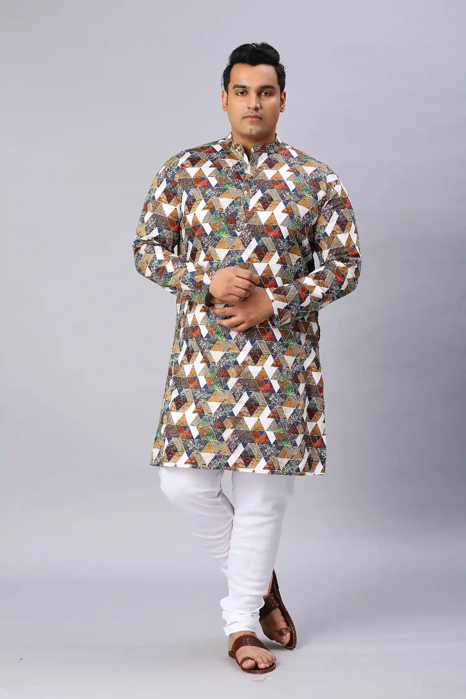 Almond Digital Printed Men's Plus Size Kurta