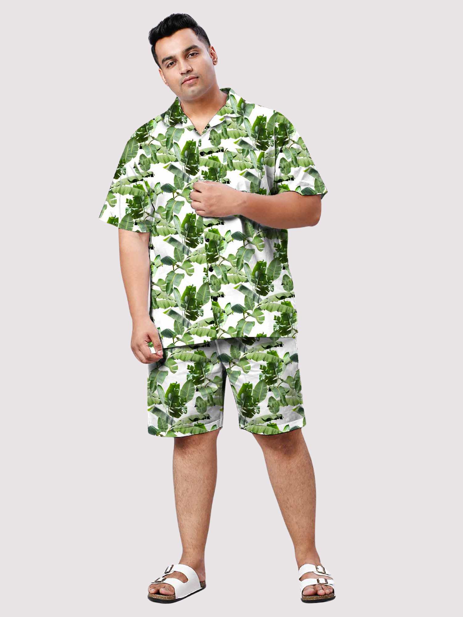 Leafy Luxe Digital Printed Half Co-ords Men's Plus Size