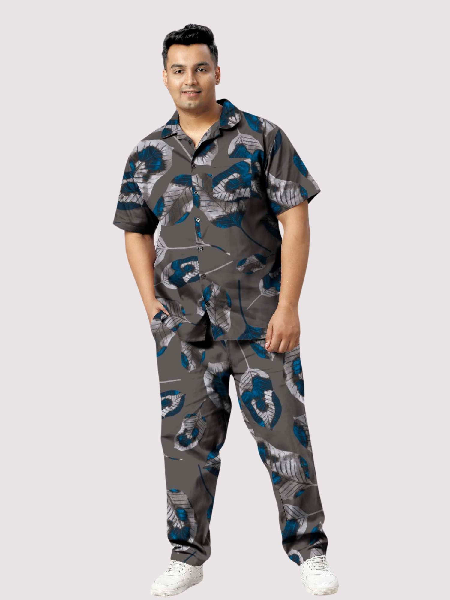Leafy Printed Plus Size Men's Full Co-ord Set 