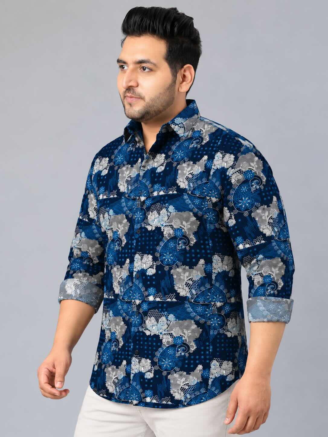 Ethnic Abstract. Digital Printed Men's Plus Size Full Sleeve Shirt
