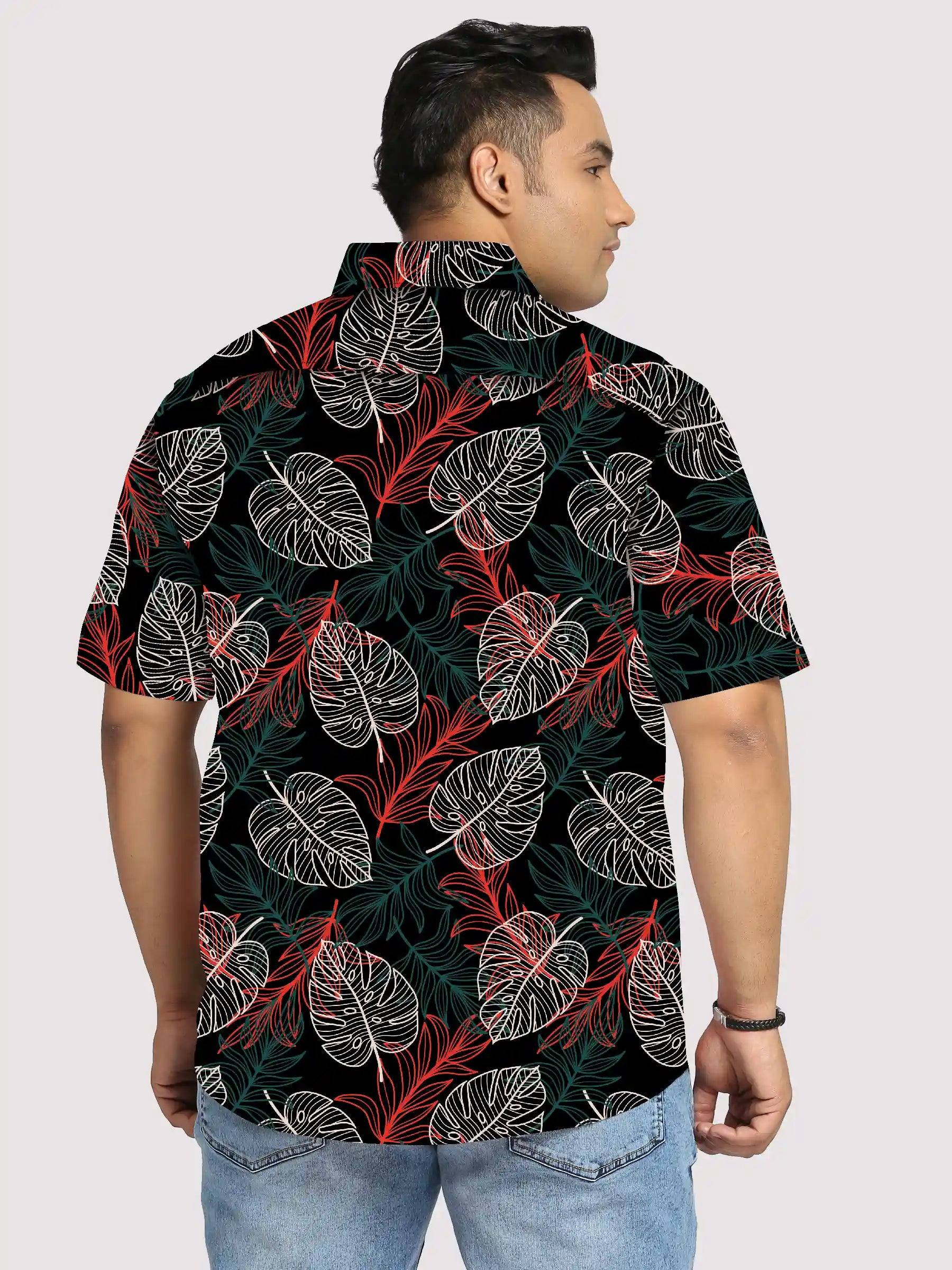 Monstera Green Leaves Digital Printed Men's Plus Size Half Sleeve Shirt
