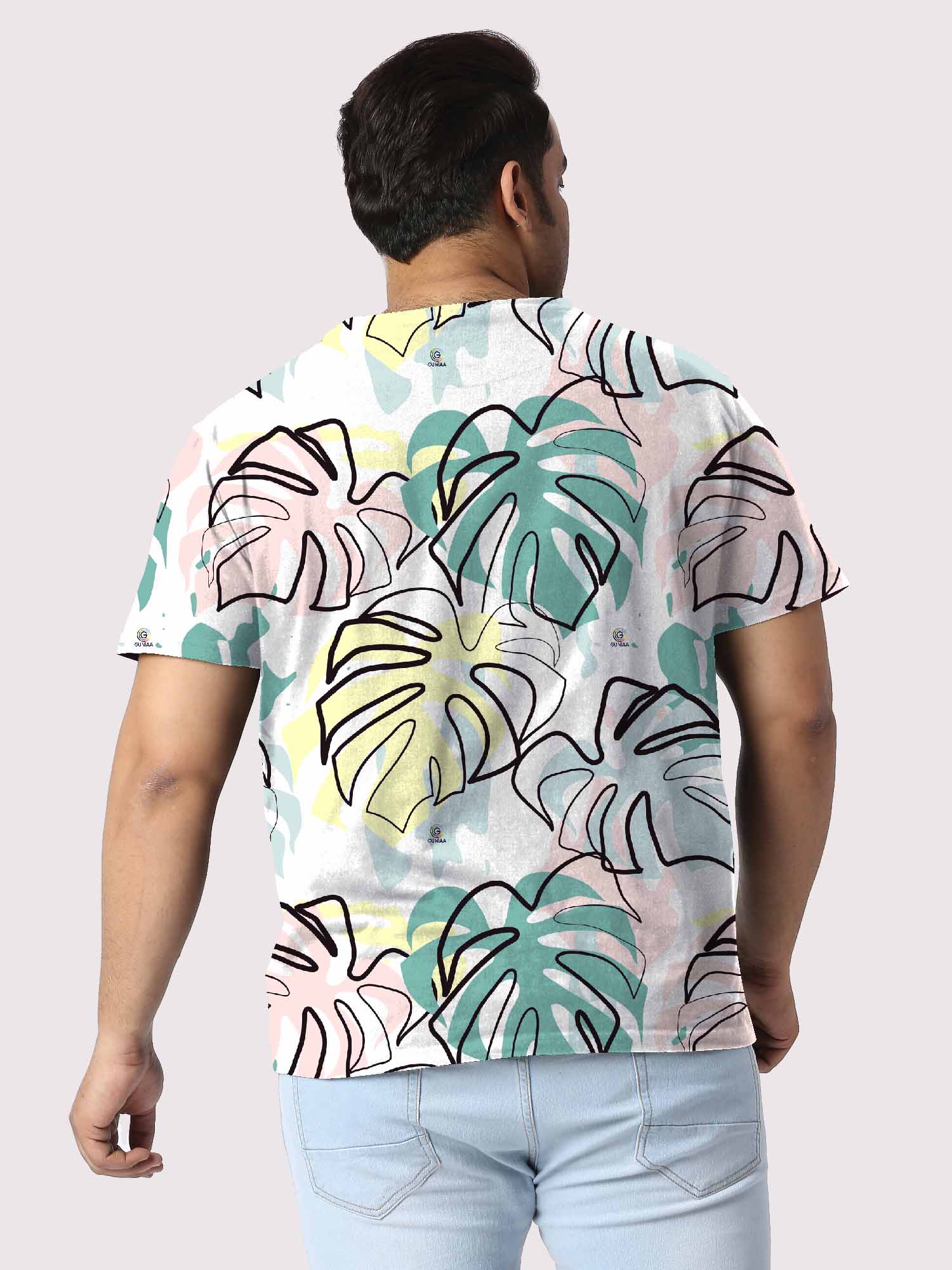 Monstera Leaves Digital Printed Plus Size T-Shirt