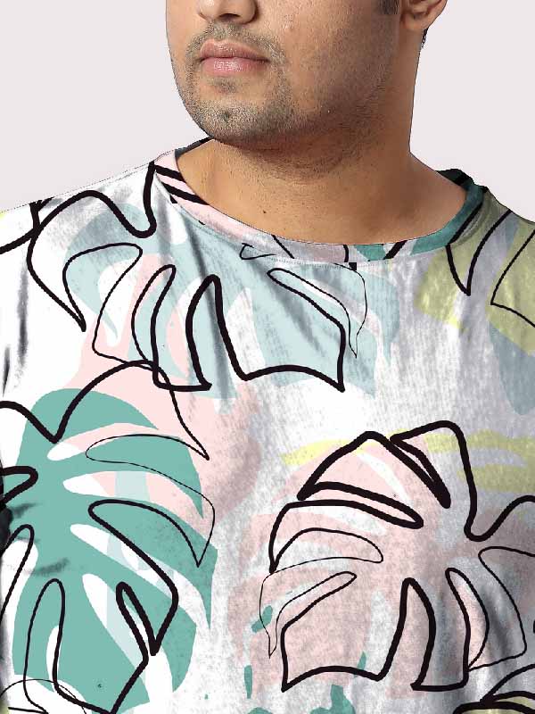 Monstera Leaves Digital Printed Plus Size T-Shirt