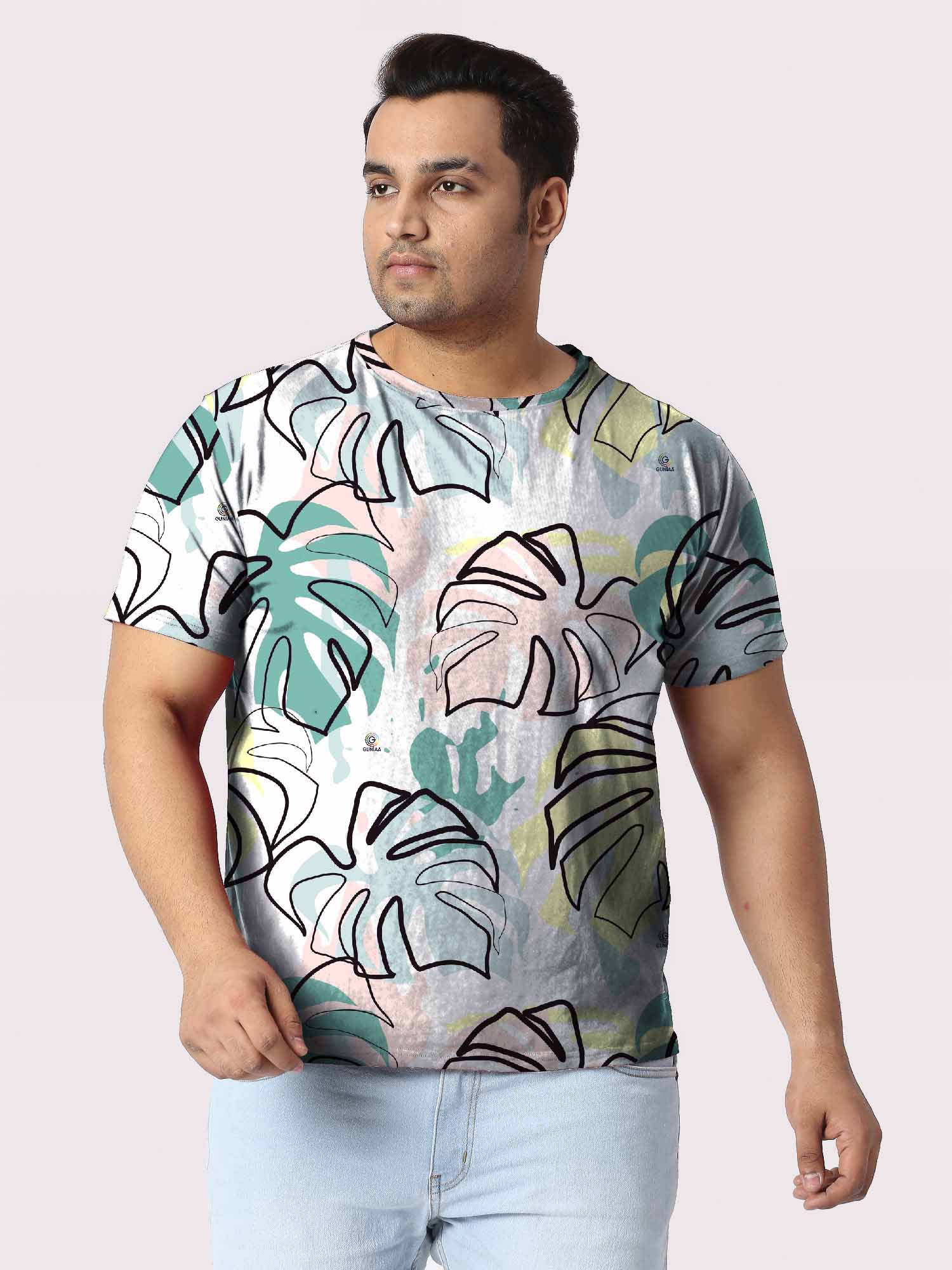 Monstera Leaves Digital Printed Plus Size T-Shirt