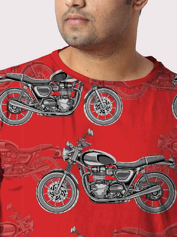 Motorcycle Pattern Digital Printed Plus Size T-Shirt