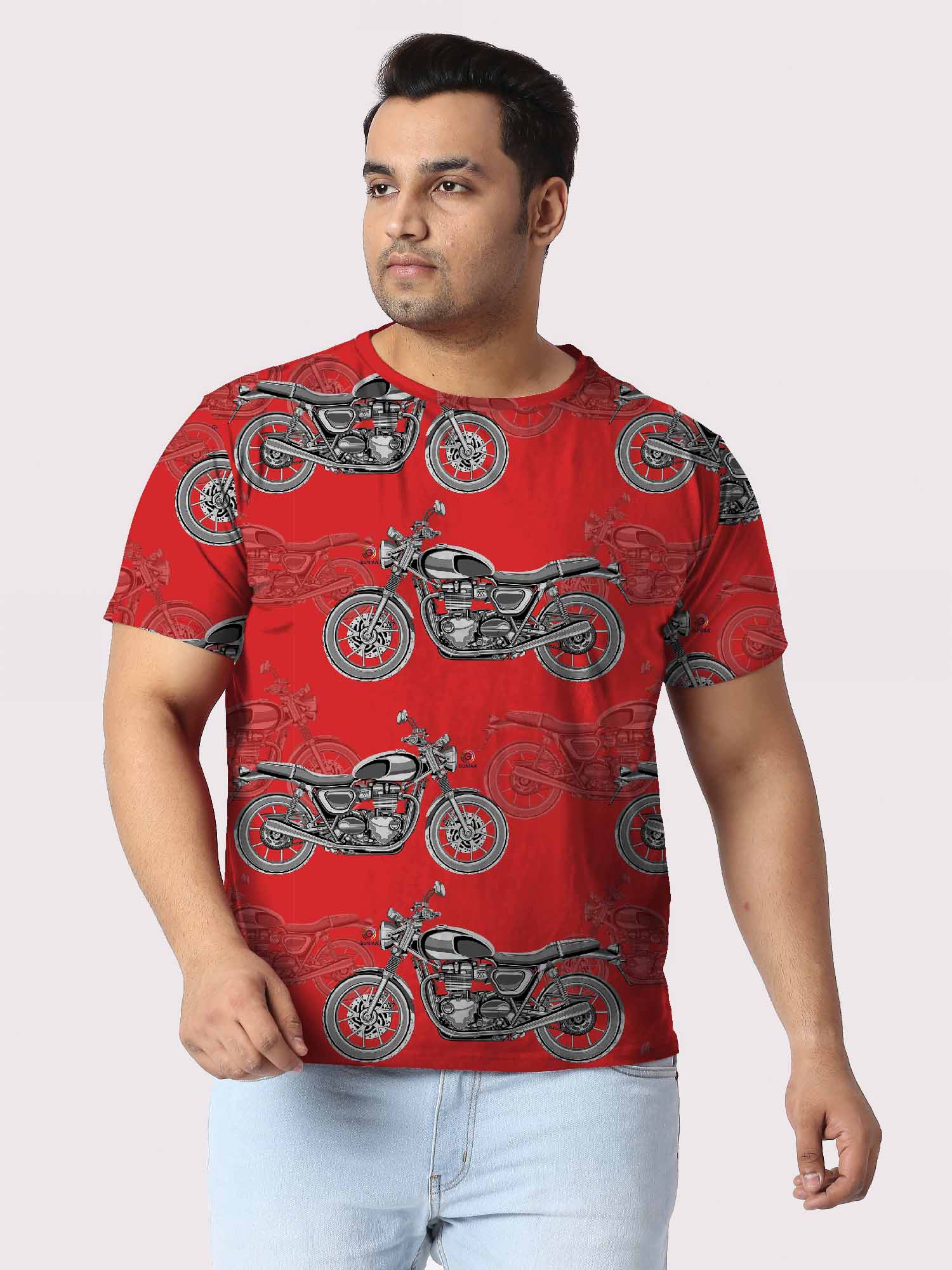 Motorcycle Pattern Digital Printed Plus Size T-Shirt