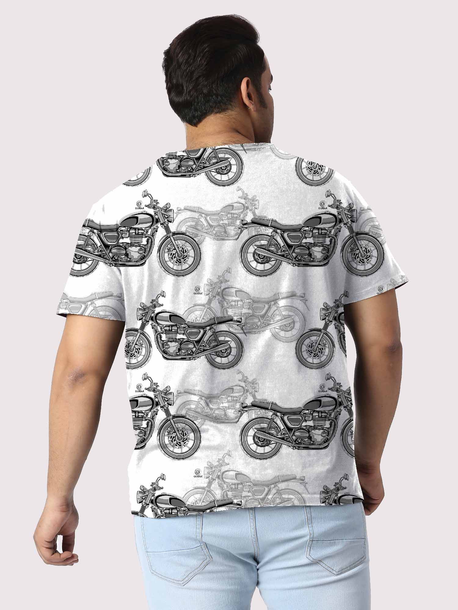 Motorcycle Pattern Black Digital Printed Plus Size T-Shirt