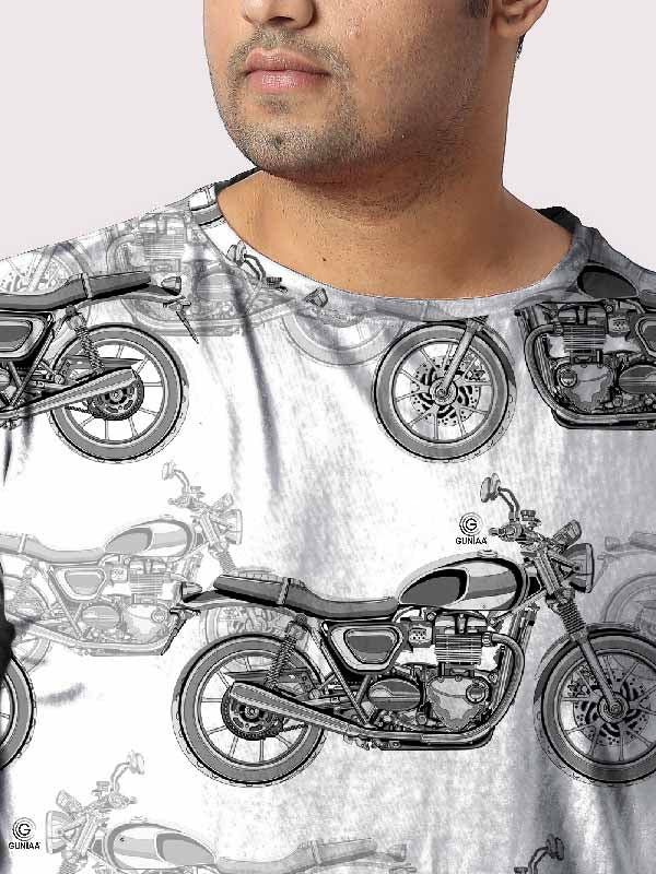 Motorcycle Pattern Black Digital Printed Plus Size T-Shirt