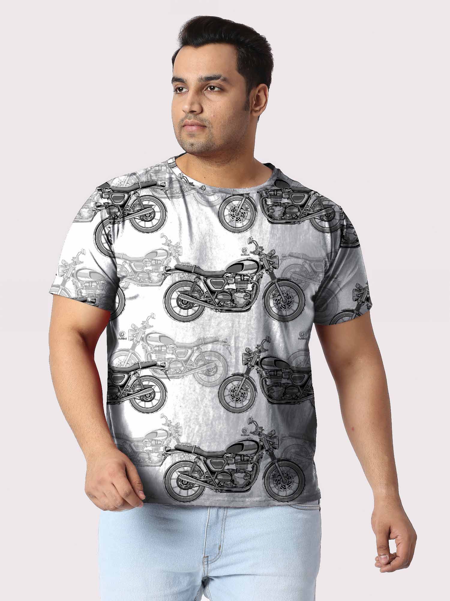 Motorcycle Pattern Black Digital Printed Plus Size T-Shirt