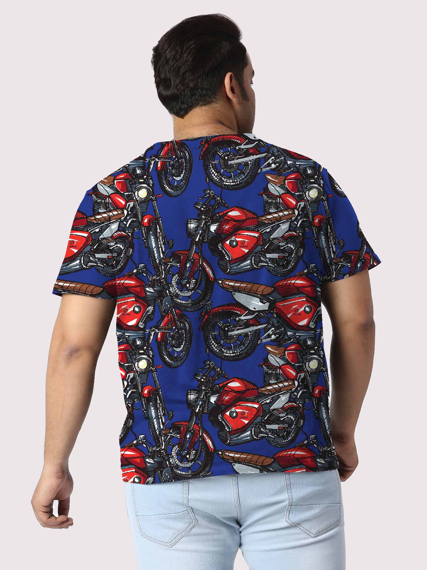 Motorcycle Pattern Red Digital Printed Plus Size T-Shirt