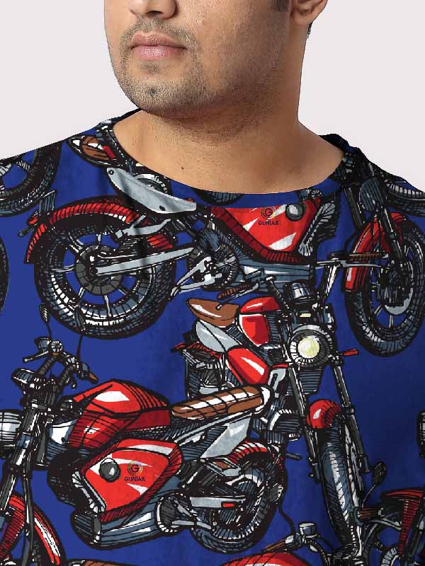 Motorcycle Pattern Red Digital Printed Plus Size T-Shirt