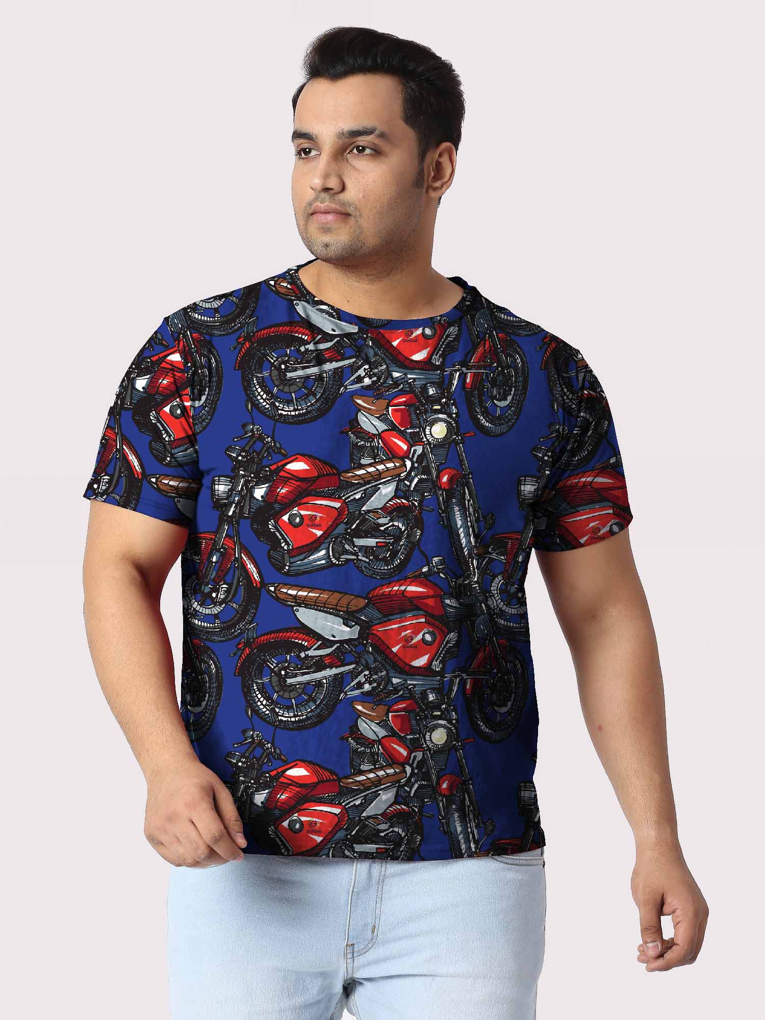 Motorcycle Pattern Red Digital Printed Plus Size T-Shirt