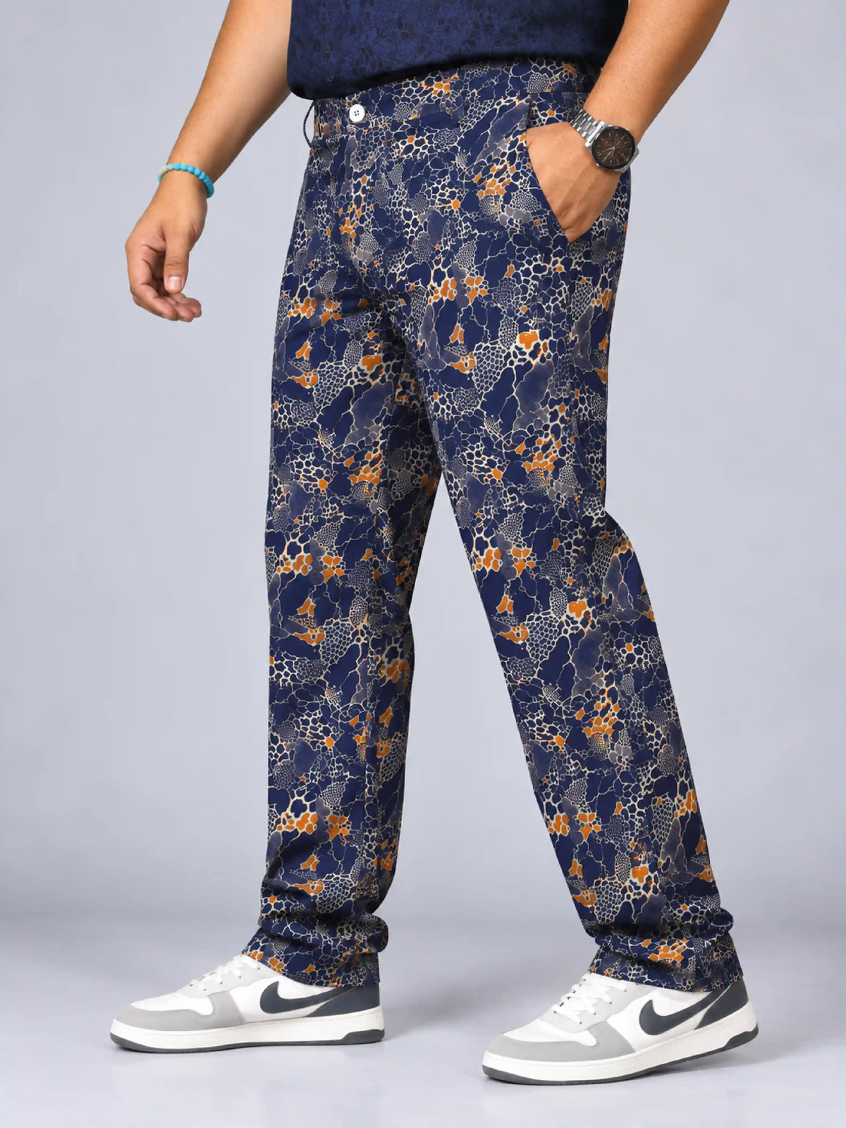 Crackle Skin Digital Printed Twill Lycra Men's Plus Size Full Pant