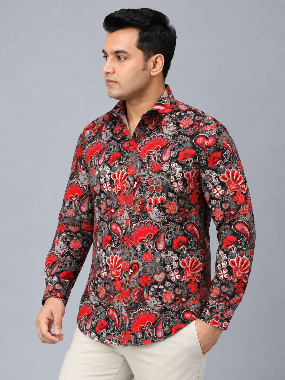 Boho Paisley Design Digital Printed Men's Plus Size Full Sleeve Shirt