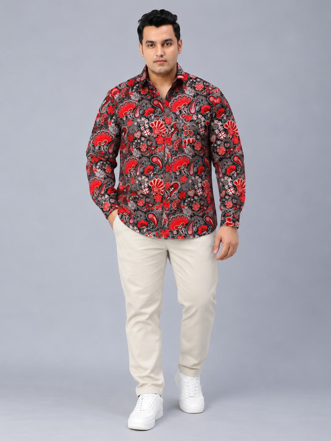 Boho Paisley Design Digital Printed Men's Plus Size Full Sleeve Shirt