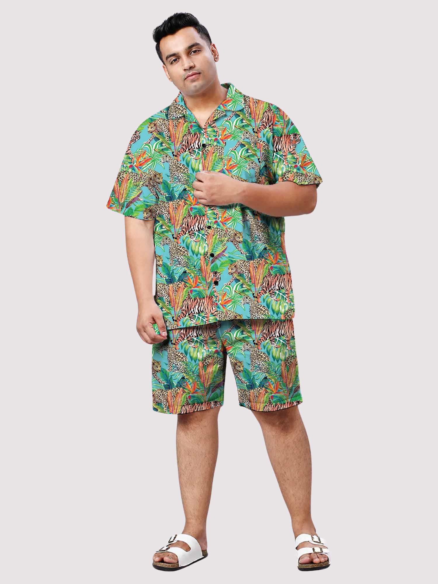 Panthera Green Digital Printed Half Co-ords Men's Plus Size