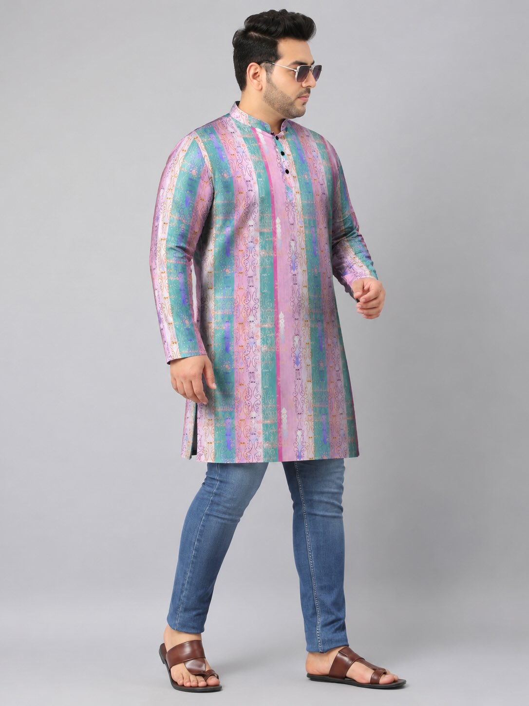 Pastel Baroque Digital Printed Men's Plus Size Kurta