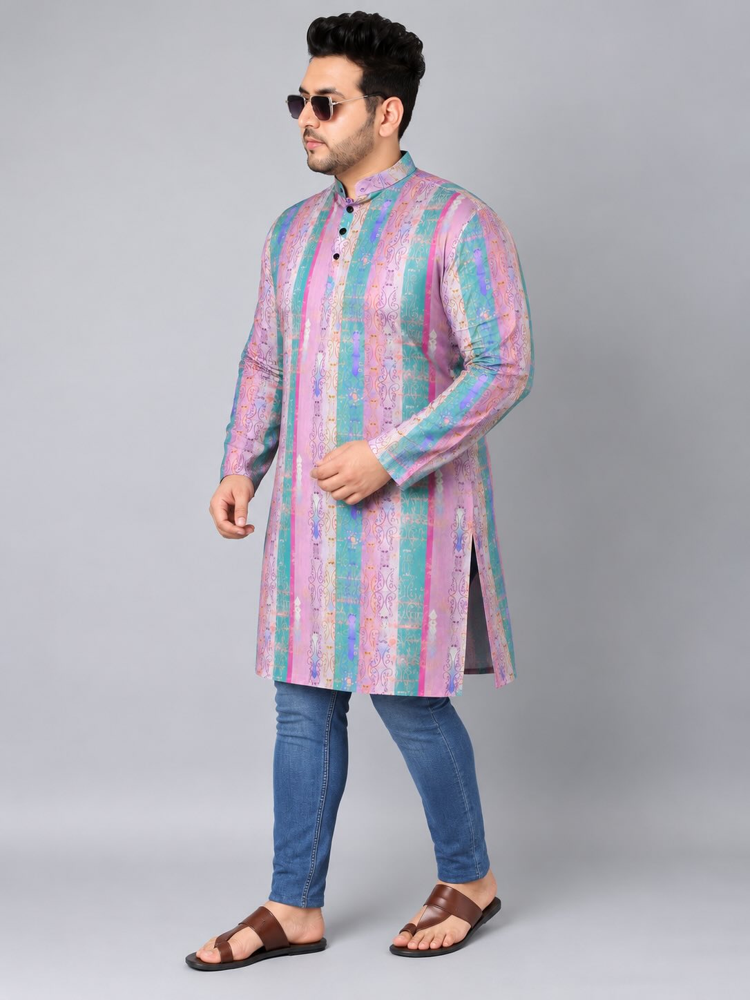 Pastel Baroque Digital Printed Men's Plus Size Kurta