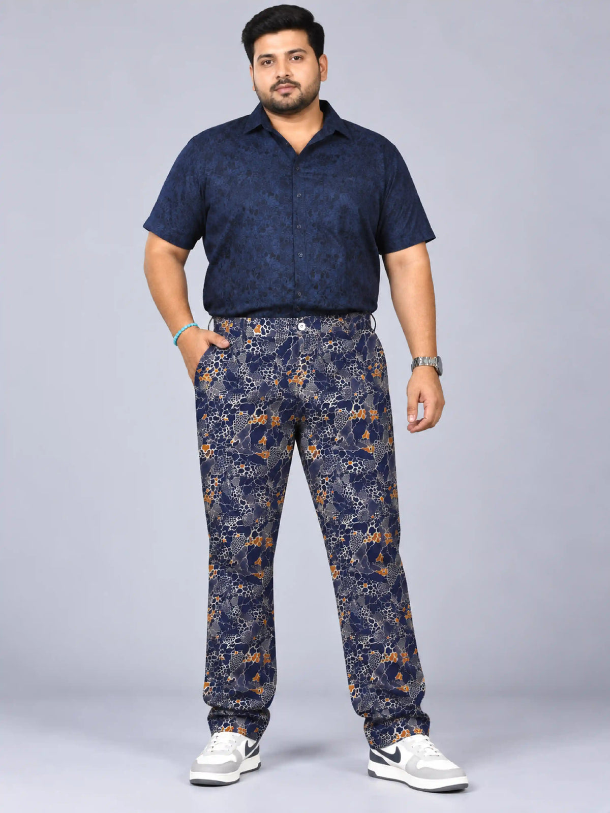 Crackle Skin Digital Printed Twill Lycra Men's Plus Size Full Pant